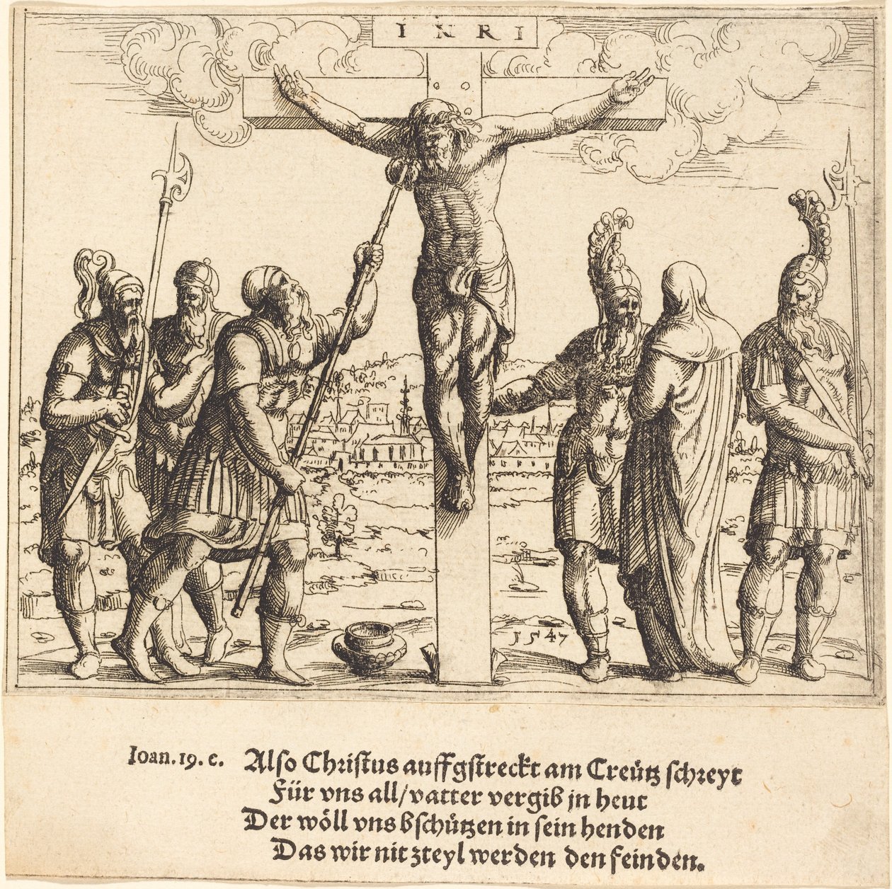 Chrystus otrzymuje ocet do picia, 1547. autorstwa Augustin Hirschvogel