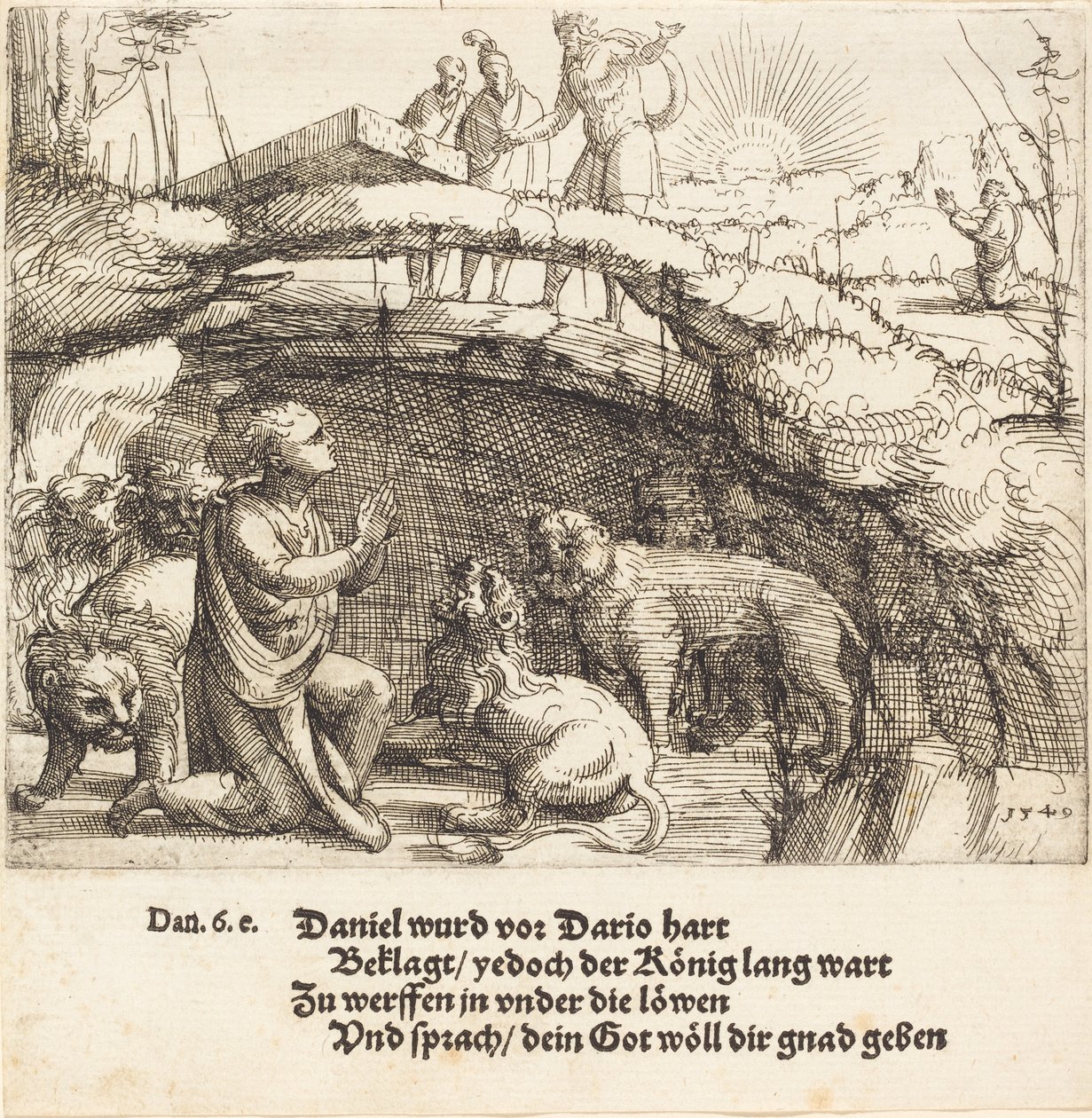 Daniel w jaskini lwów, 1549. autorstwa Augustin Hirschvogel