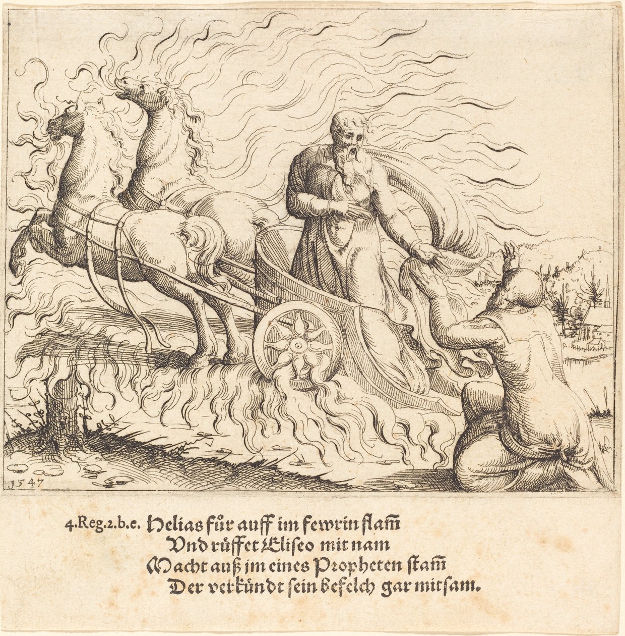 Eliasz zostaje zabrany do nieba, 1547. autorstwa Augustin Hirschvogel