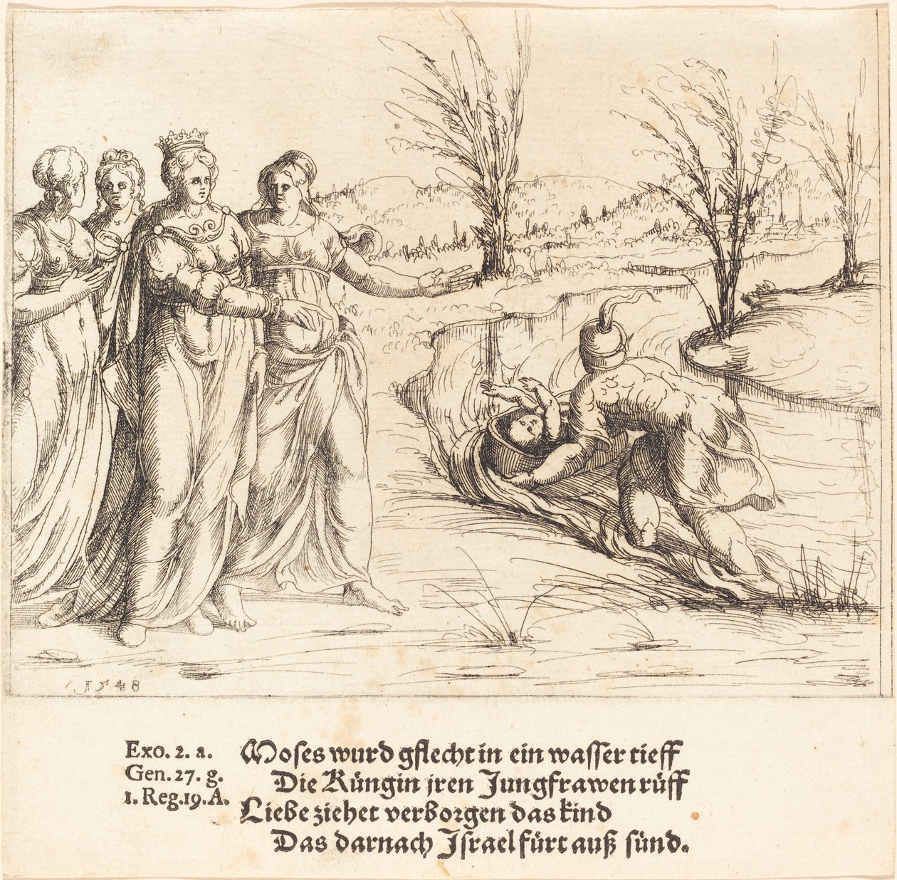Znalezienie Mojżesza, 1548. autorstwa Augustin Hirschvogel