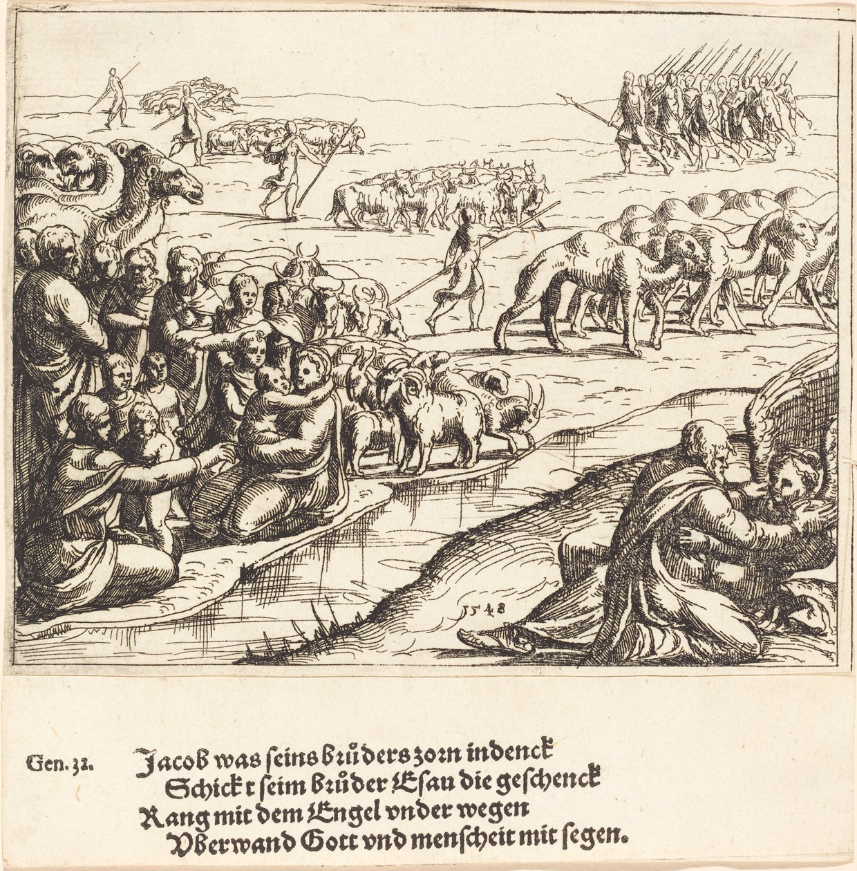 Jakub Zapasy z Aniołem, 1548. autorstwa Augustin Hirschvogel