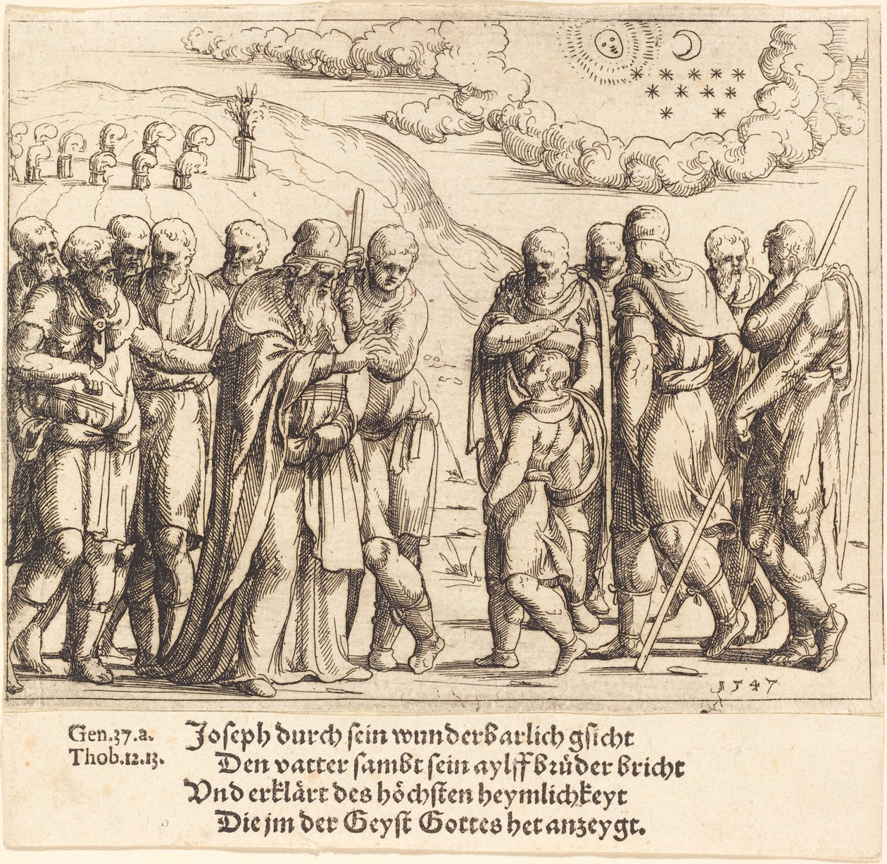 Józef opowiada o swoich snach, 1547. autorstwa Augustin Hirschvogel