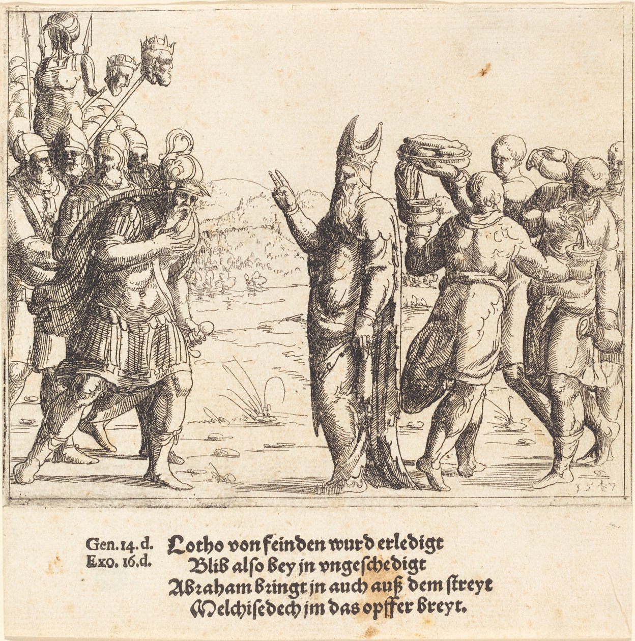 Melchizedek z chlebem i winem, 1547. autorstwa Augustin Hirschvogel