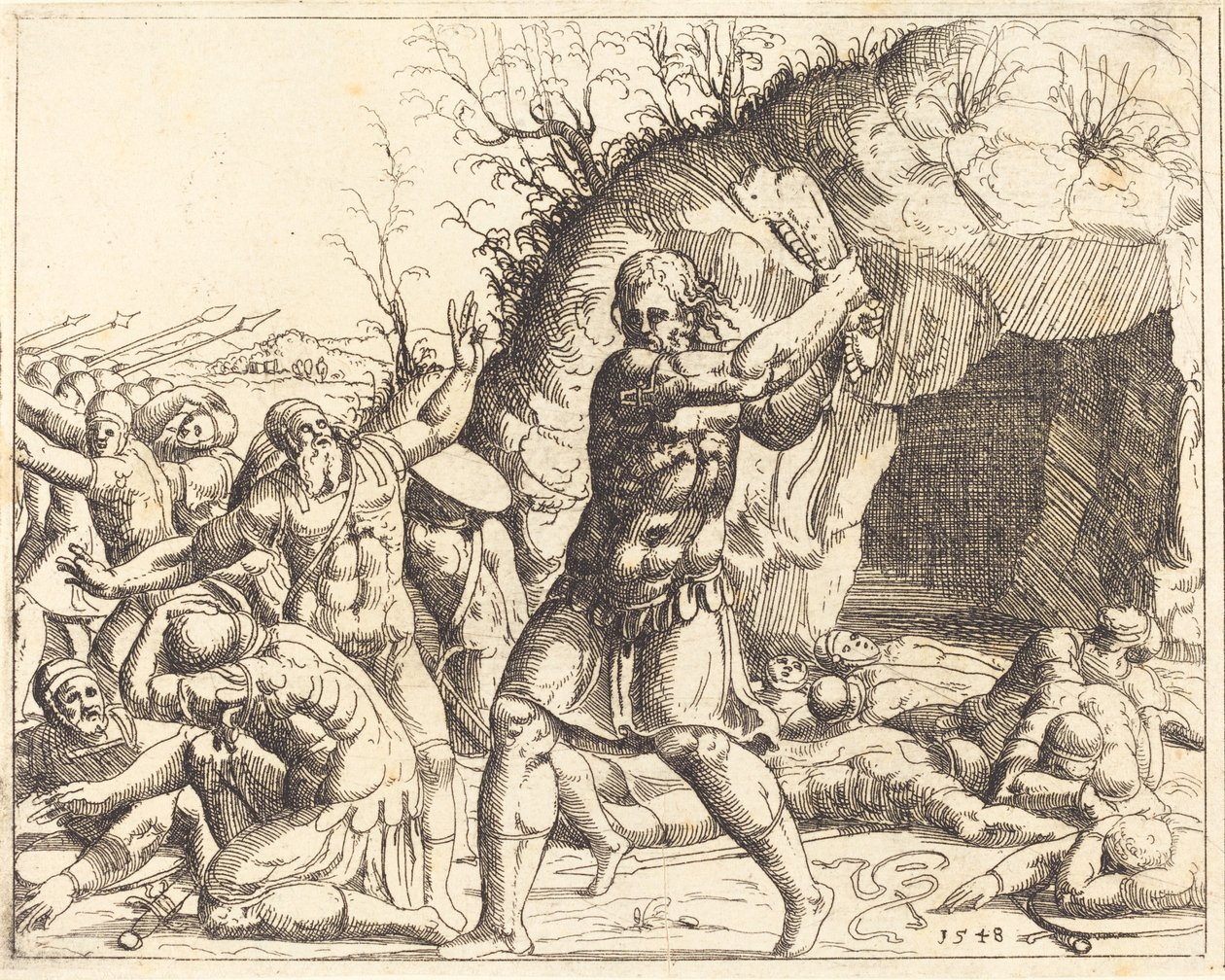 Samson zabija Filistynów. autorstwa Augustin Hirschvogel