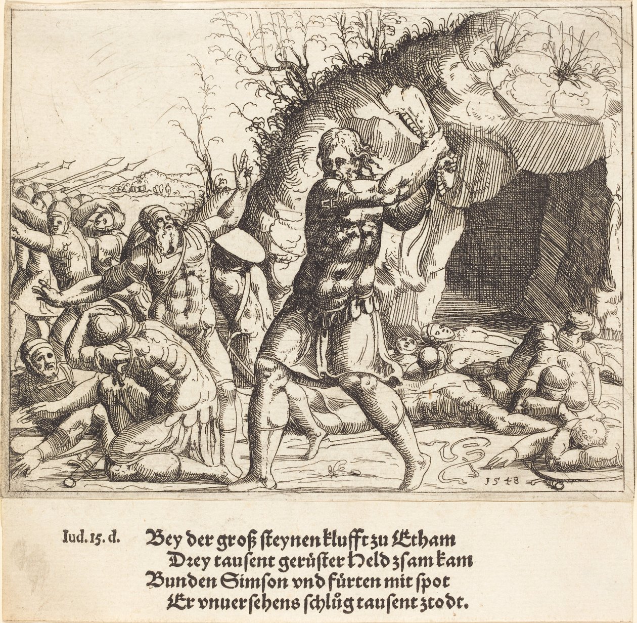 Samson zabija Filistynów, 1548. autorstwa Augustin Hirschvogel