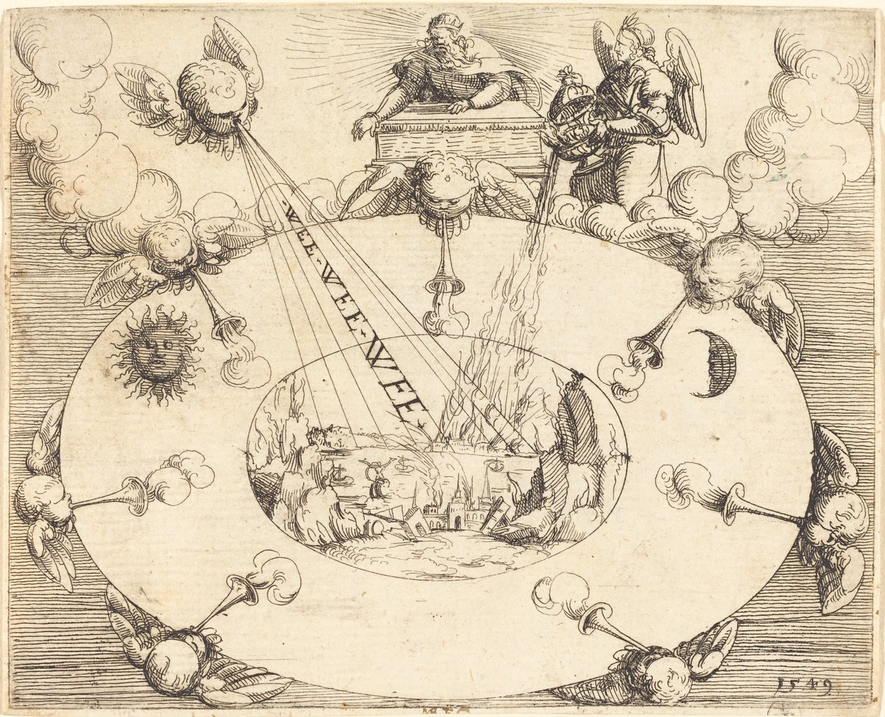 Otwarcie siódmej pieczęci, 1549. autorstwa Augustin Hirschvogel