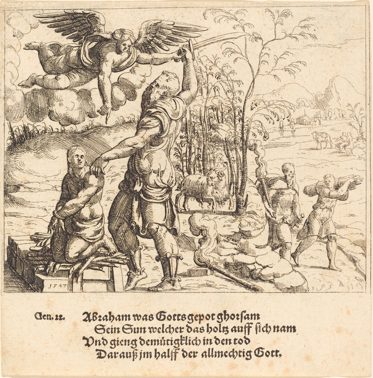 Ofiara Izaaka, 1547. autorstwa Augustin Hirschvogel