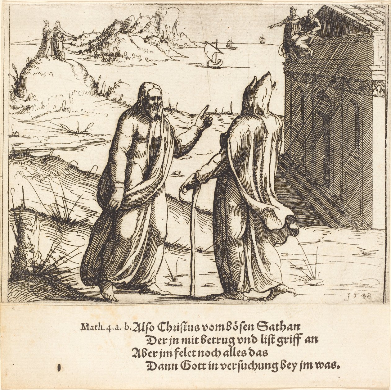 Kuszenie Chrystusa, 1548. autorstwa Augustin Hirschvogel