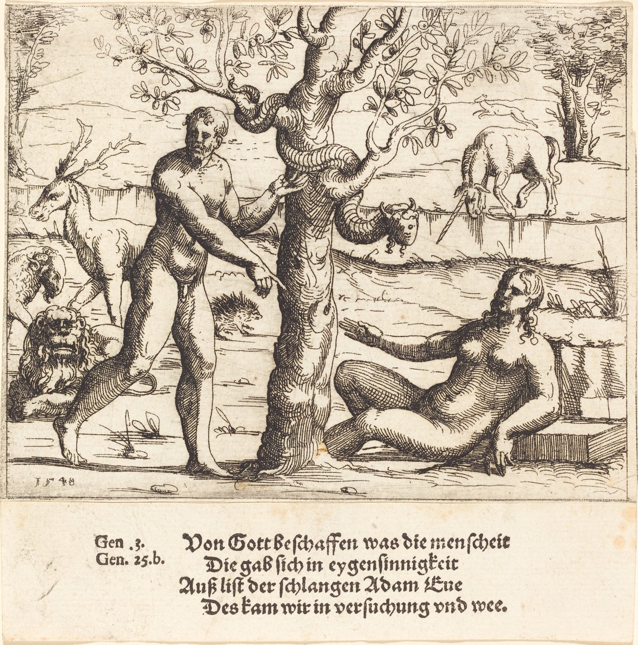 Kuszenie Ewy, 1548. autorstwa Augustin Hirschvogel