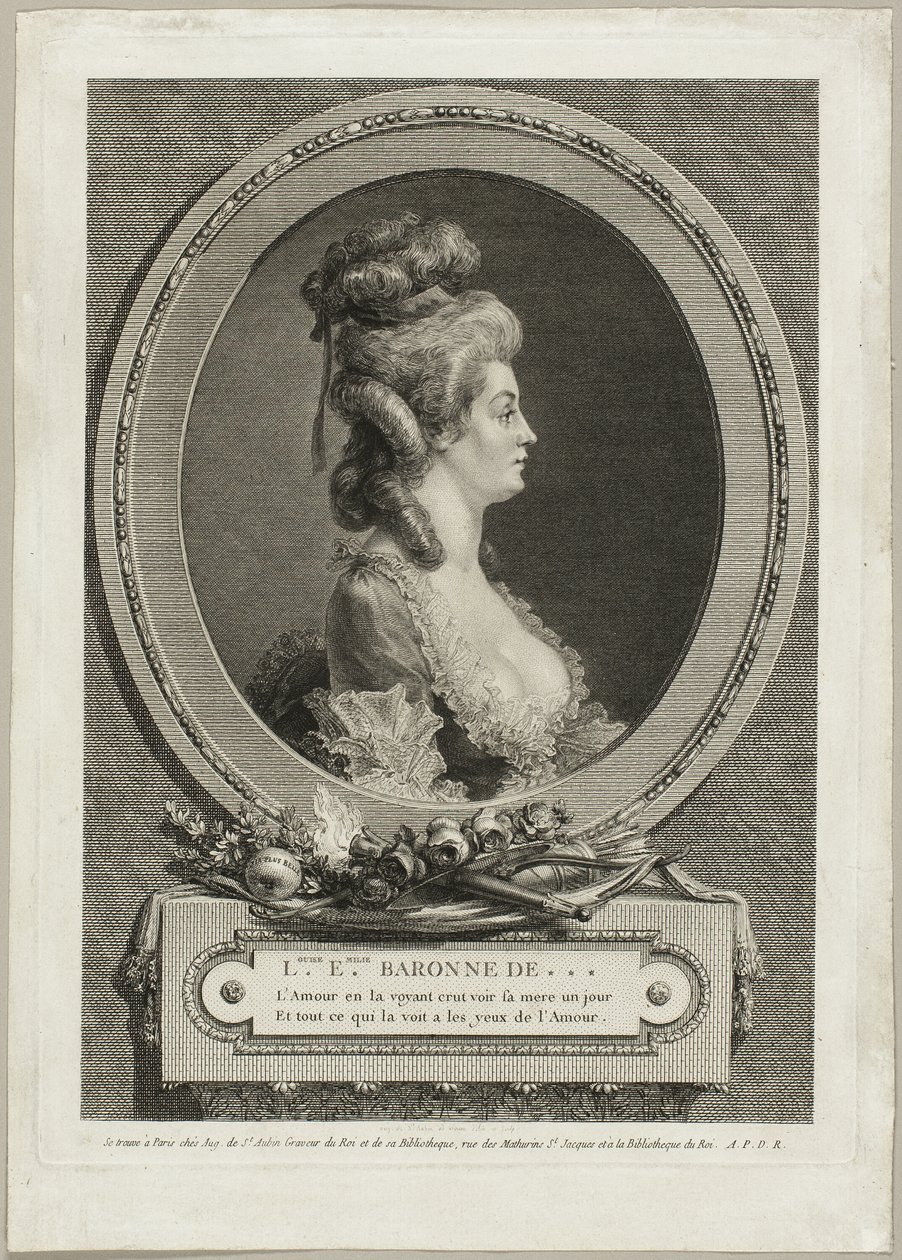Louise Émilie, baronowa *** Francji autorstwa Augustin de Saint Aubin