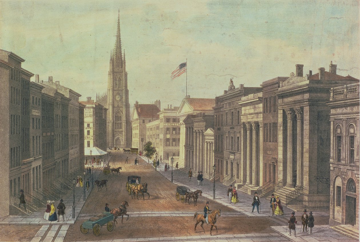 Wall Street, Nowy Jork, grawerowane przez Deroy, wyd. przez Goupil und Co, 1850 autorstwa Augustus Kollner