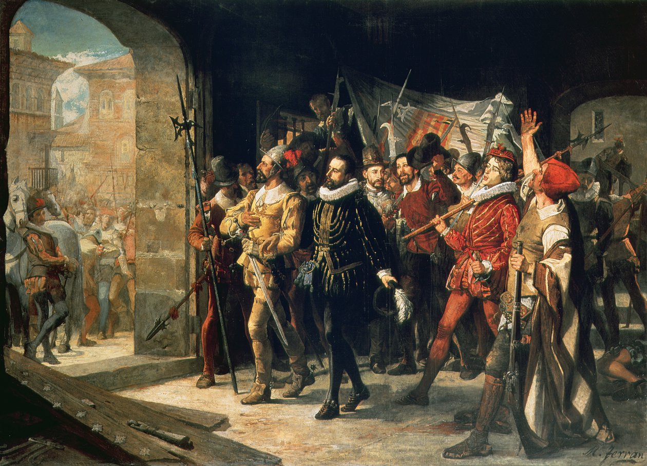 Antonio Perez (1540-1611) zwolniony z więzienia przez buntowników w 1591 r. autorstwa Augustus or Augusto Ferran
