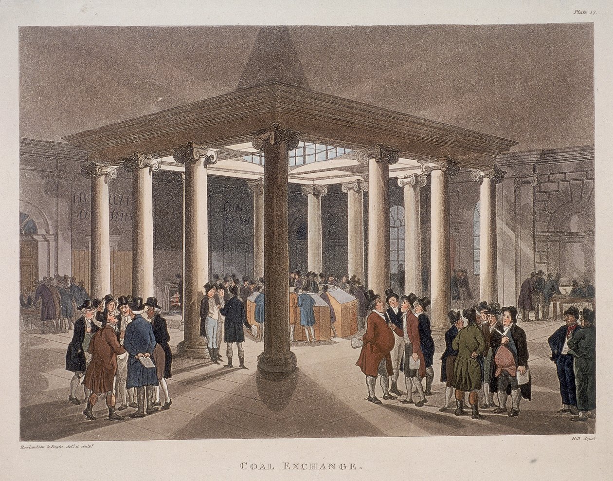 Giełda Węgla, Londyn, 1808 autorstwa Augustus Charles Pugin, Thomas Rowlandson