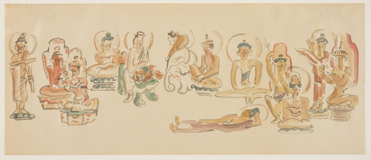 (karykatury świątyni Asakusa Kannon B) 1900 autorstwa Awashima Kangestu