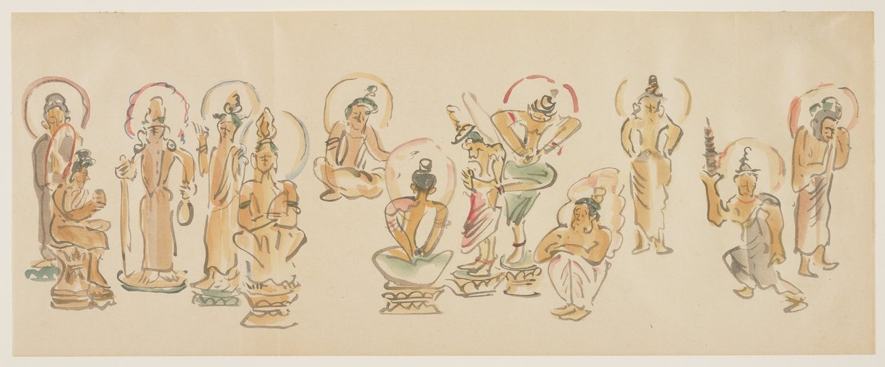 (karykatury świątyni Asakusa Kannon C) 1900 autorstwa Awashima Kangestu