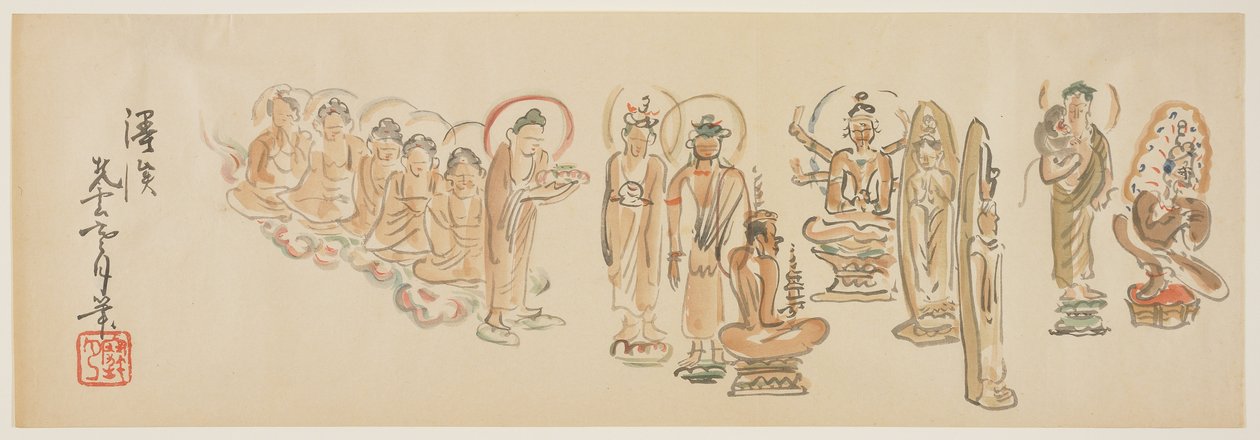 (karykatury świątyni Asakusa Kannon D) 1900 autorstwa Awashima Kangestu
