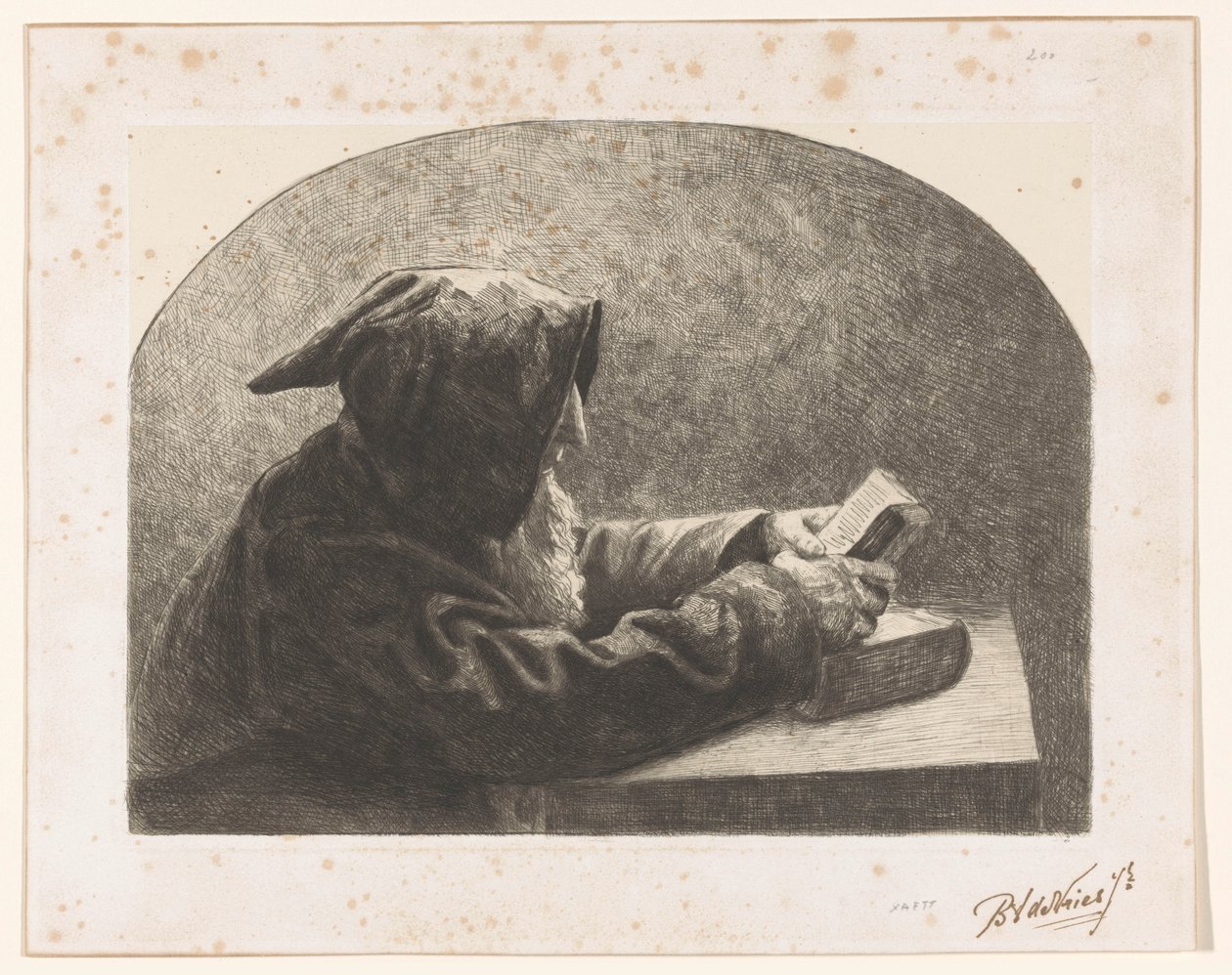 czytający mnich autorstwa B.J. de Vries jr. (signed by artist)