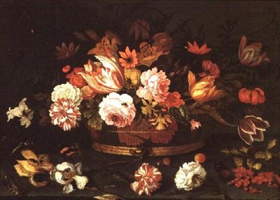 Róże, Tulipany w koszu autorstwa Balthasar van der Ast