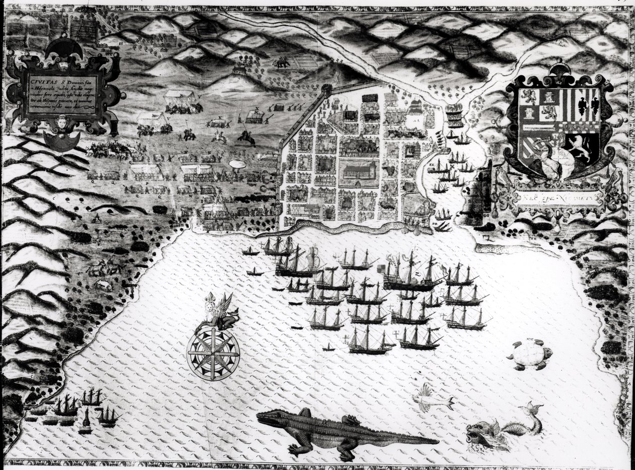 Santiago, Republika Zielonego Przylądka, 1589 (ręcznie barwiony grawerunek) autorstwa Baptista Boazio