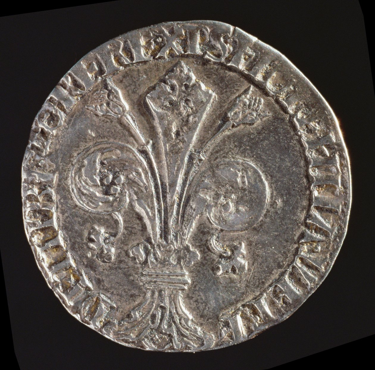 Awers dużego gwelfa z pchłą liści, wybity w 1376 roku (srebro) (rewers patrz 119192) autorstwa Barduccio di Chierichino