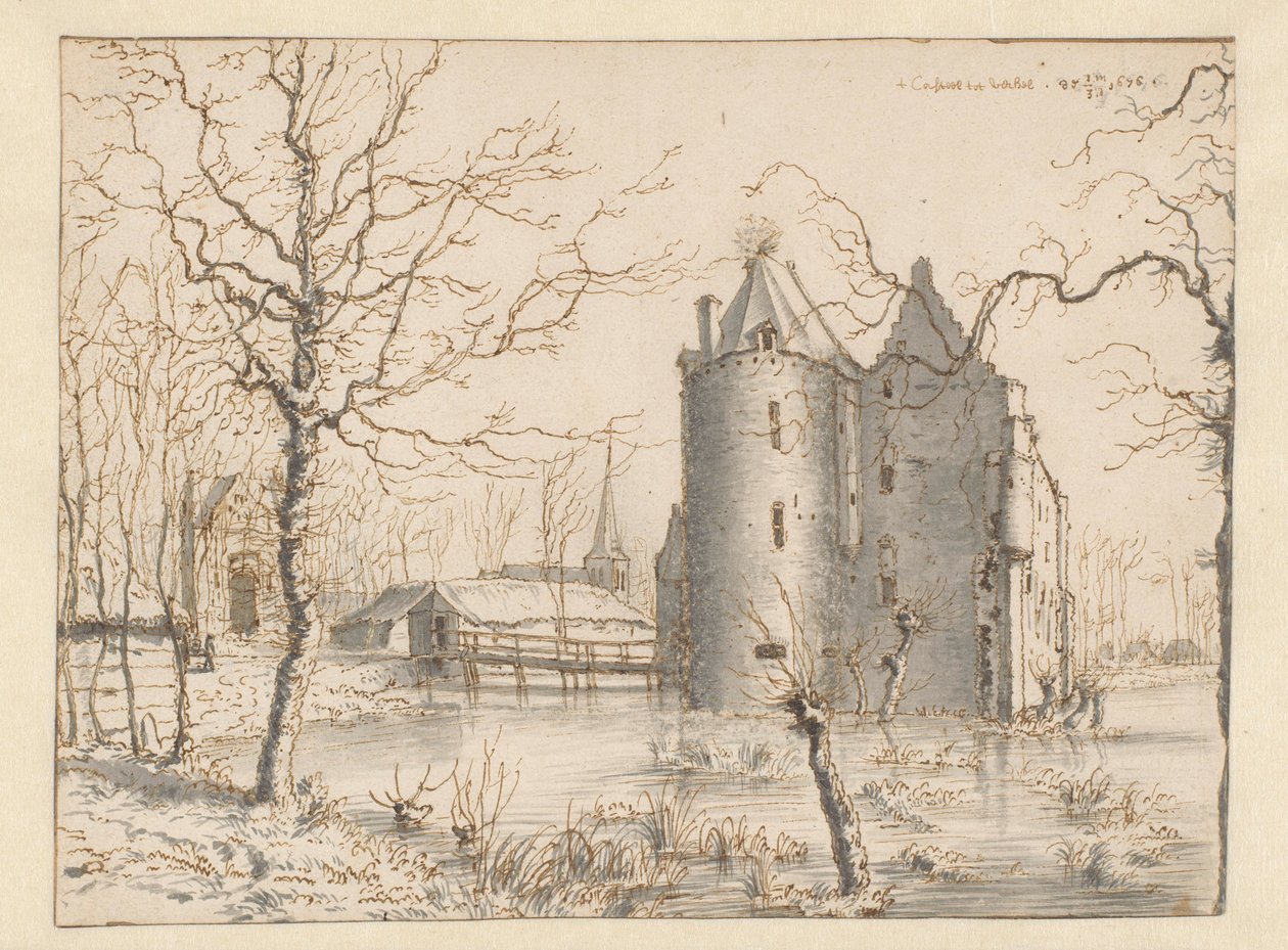Widok na zamek Frisselstein, Veghel autorstwa Barend Klotz (attributed to)