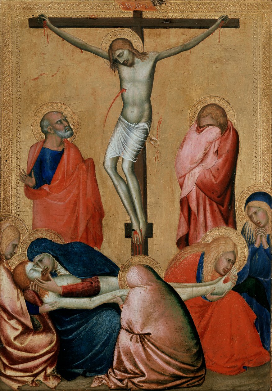 Ukrzyżowanie i Opłakiwanie, XIV wiek autorstwa Barna da Siena