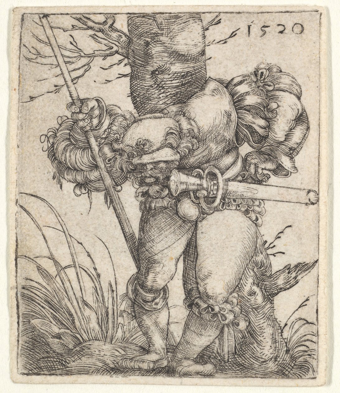 Pochylony żołnierz oparty o drzewo, 1520. autorstwa Barthel Beham