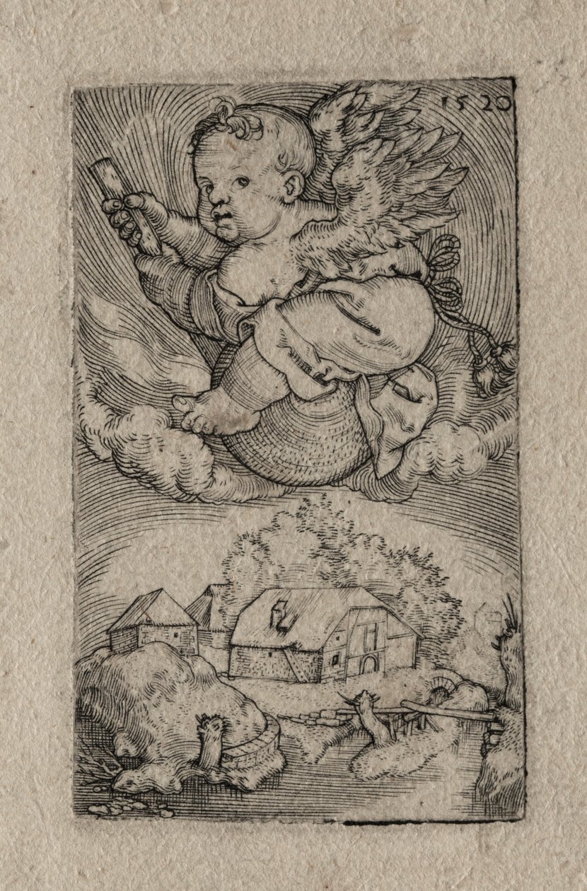 Geniusz jadący na piłce, 1520. autorstwa Barthel Beham