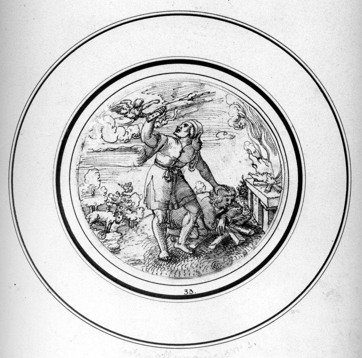 Ofiara Izaaka (pióro i atrament) autorstwa Barthel Beham