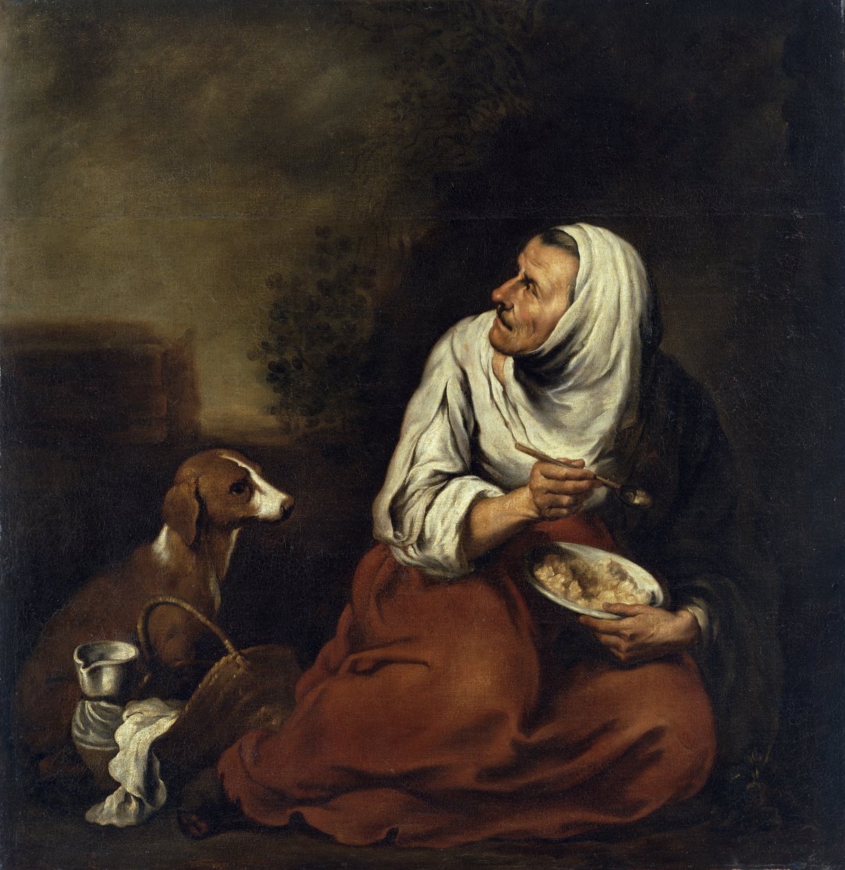 Stara kobieta z psem autorstwa Bartolomé Esteban Murillo
