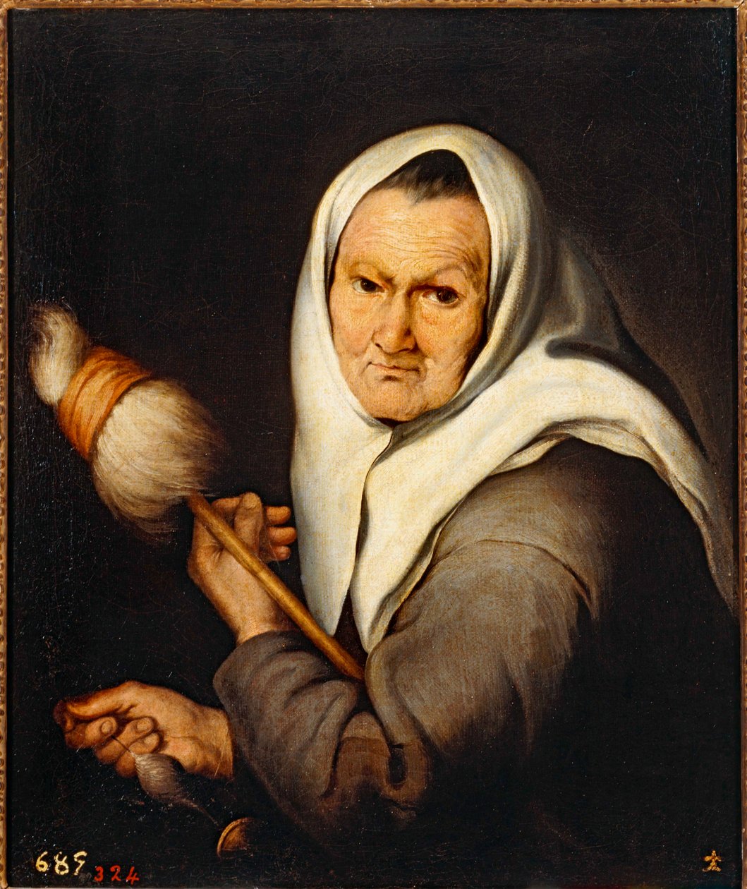 Stara kobieta tkająca ... (olej na płótnie) autorstwa Bartolomé Esteban Murillo