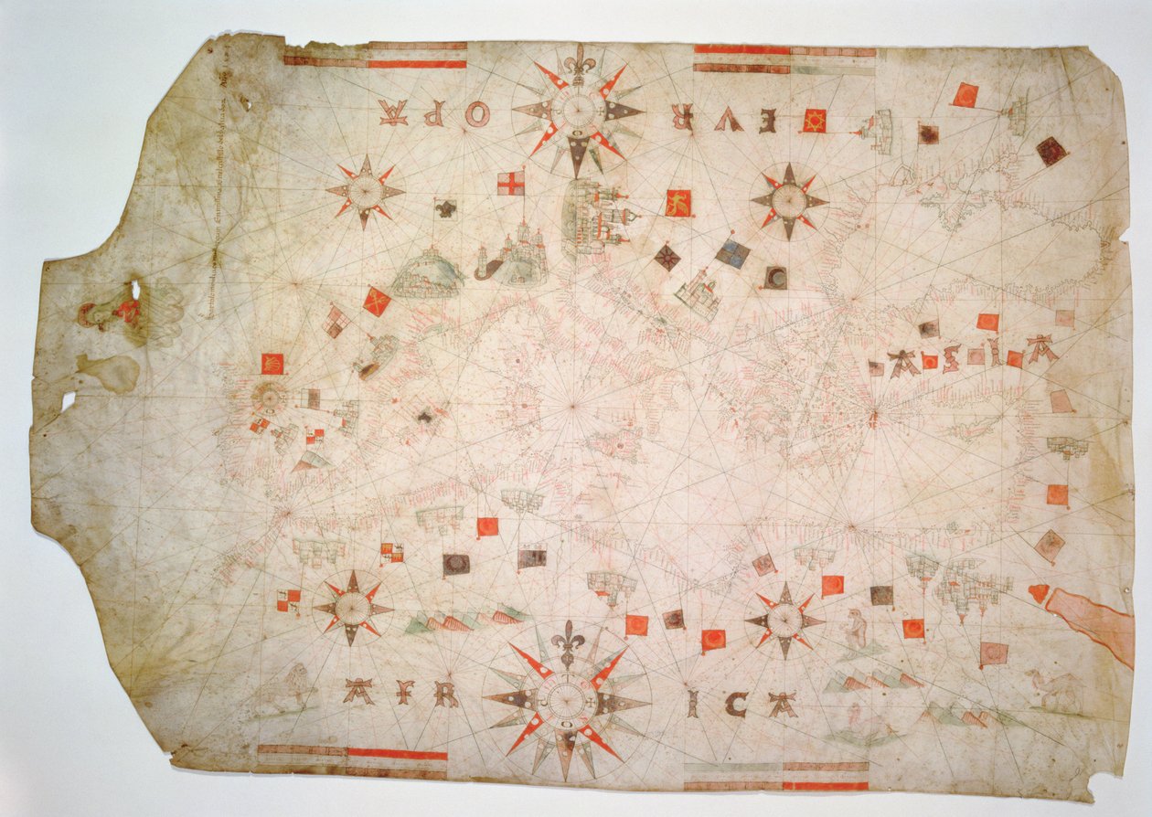 Miniaturowa mapa morska Morza Śródziemnego, 1584 (pergamin) autorstwa Bartolomeo Olives