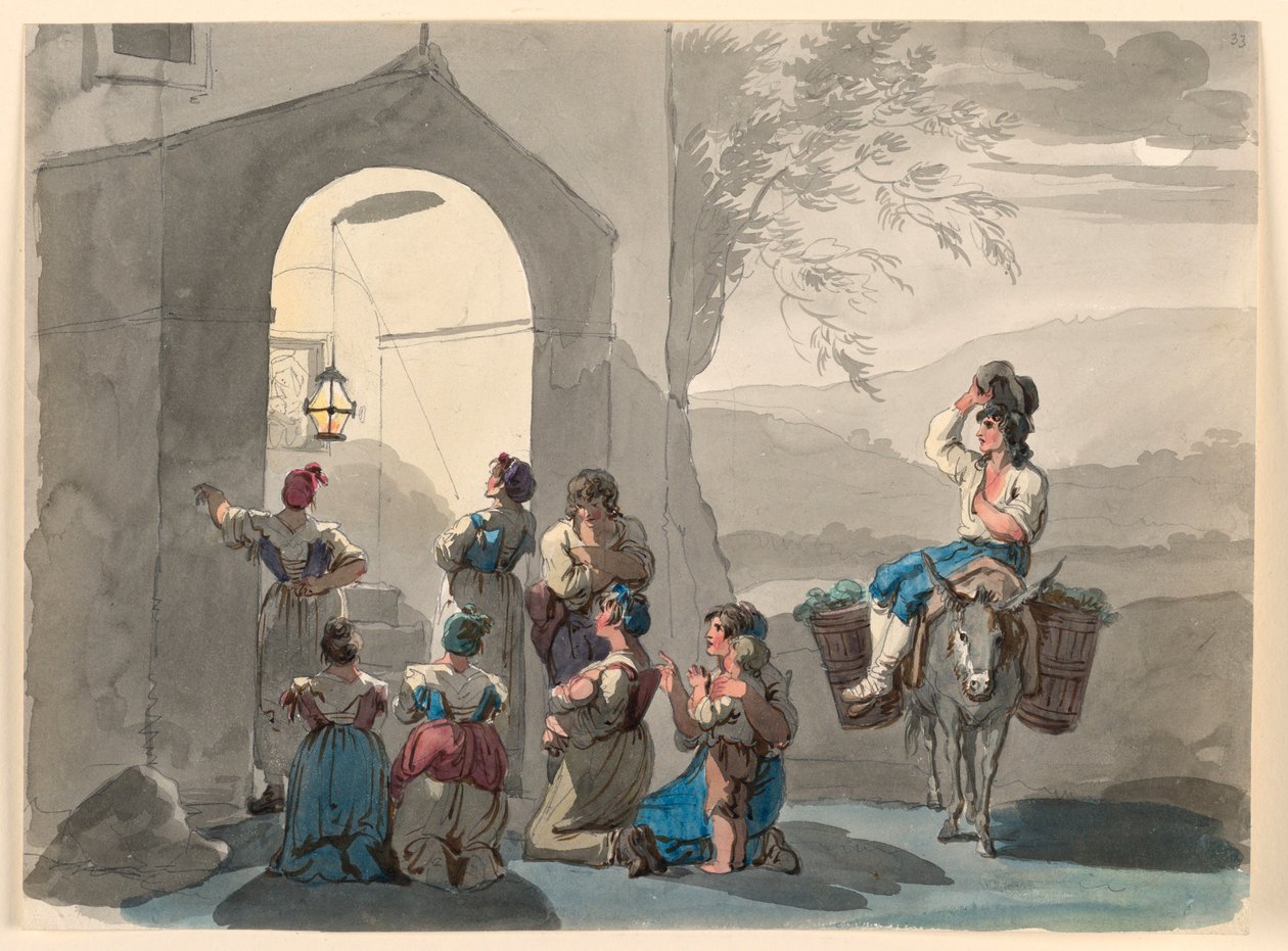 Rysunek, Ave Maria w Tivoli, 1807-08 autorstwa Bartolomeo Pinelli