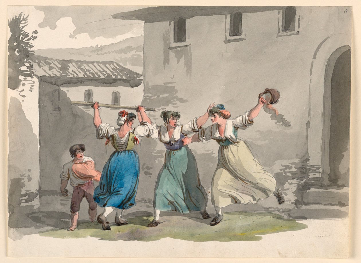 Rysunek, Walka kobiet w Rzymie, 1807-08 autorstwa Bartolomeo Pinelli