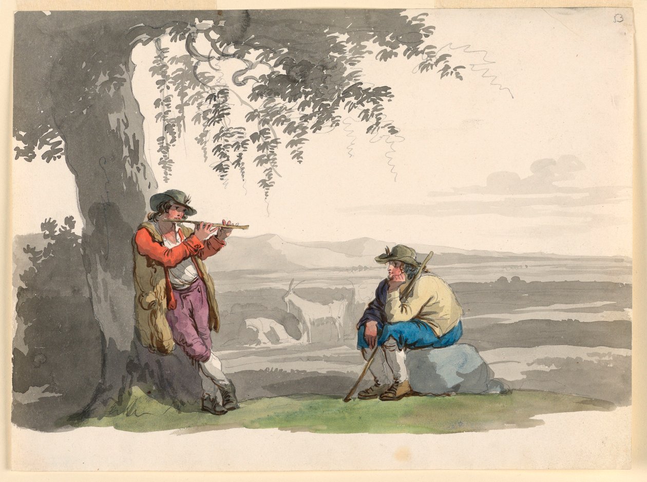 Rysunek, Dwoje pasterzy w Kampanii, 1807-08 autorstwa Bartolomeo Pinelli
