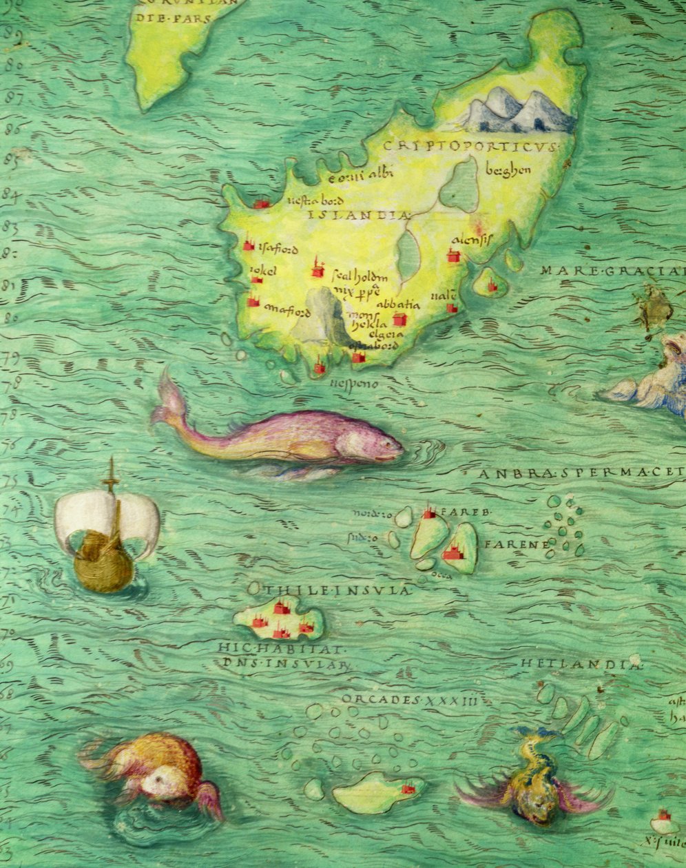 Islandia, z Atlasu Świata na 33 mapach, Wenecja, 1 września 1553 (tusz na welinie) (szczegół z 330951) autorstwa Battista Agnese
