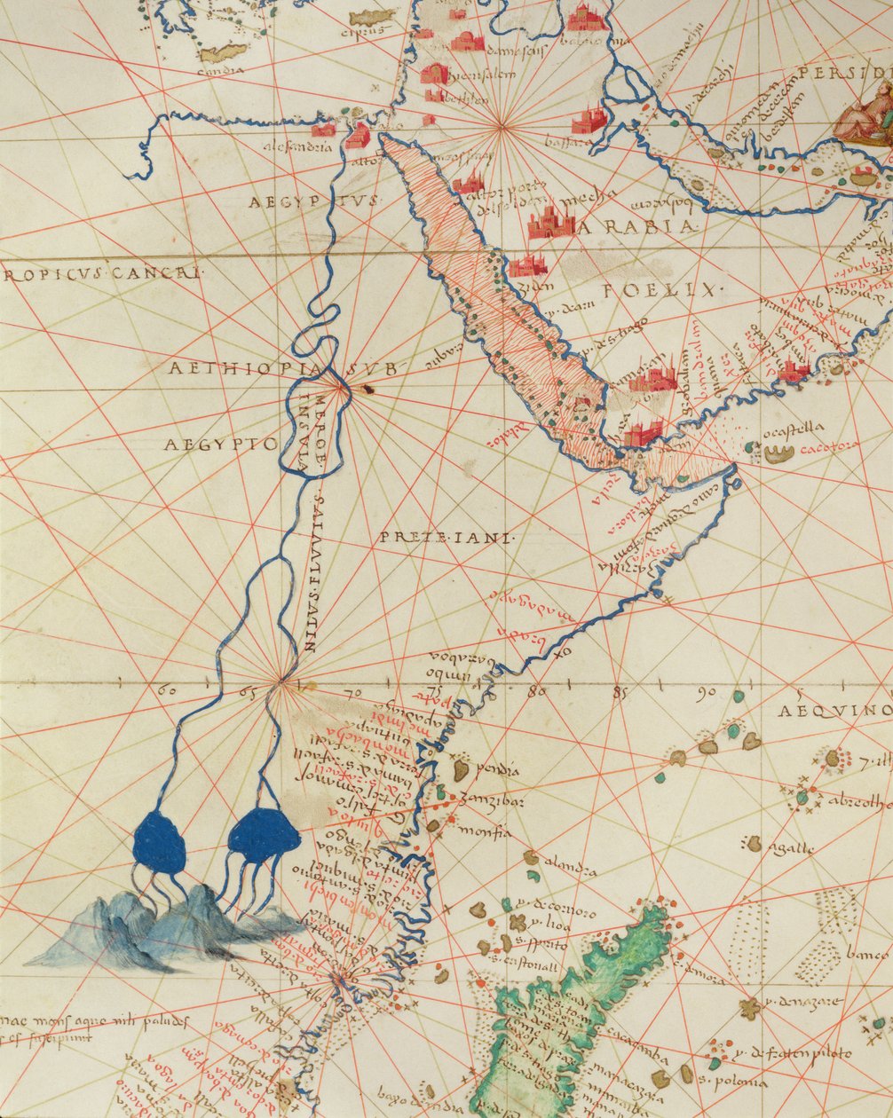 Część Afryki, z Atlasu Świata w 33 Mapach, Wenecja, 1 września 1553 (tusz na welinie) (szczegół z 330955) autorstwa Battista Agnese