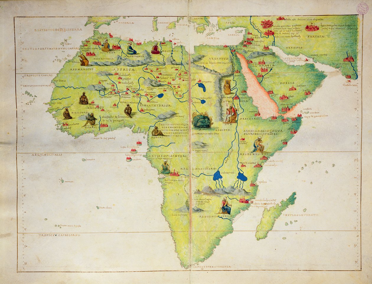 Kontynent Afryki, z Atlasu Świata w 33 Mapach, Wenecja, 1 września 1553 (tusz na welinie) (patrz także 330947) autorstwa Battista Agnese