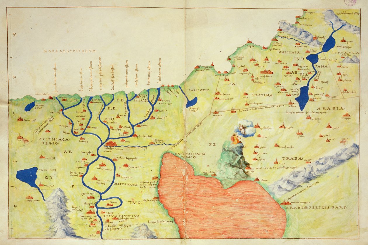 Bliski Wschód, z Atlasu Świata w 33 Mapach, Wenecja, 1 września 1553 (atrament na welinie) (patrz także 330964) autorstwa Battista Agnese