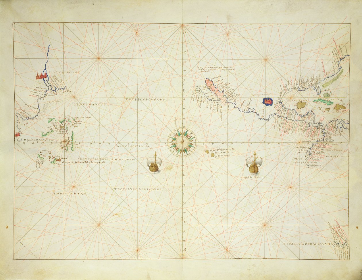 Ocean Spokojny, z Atlasu Świata w 33 Mapach, Wenecja, 1 września 1553 (tusz na welinie) (patrz także 330962) autorstwa Battista Agnese