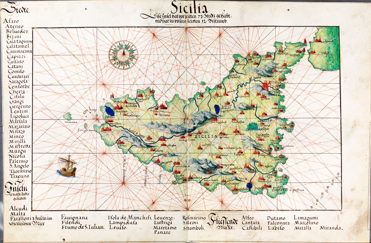 Mapa Sycylii autorstwa Battista Agnese