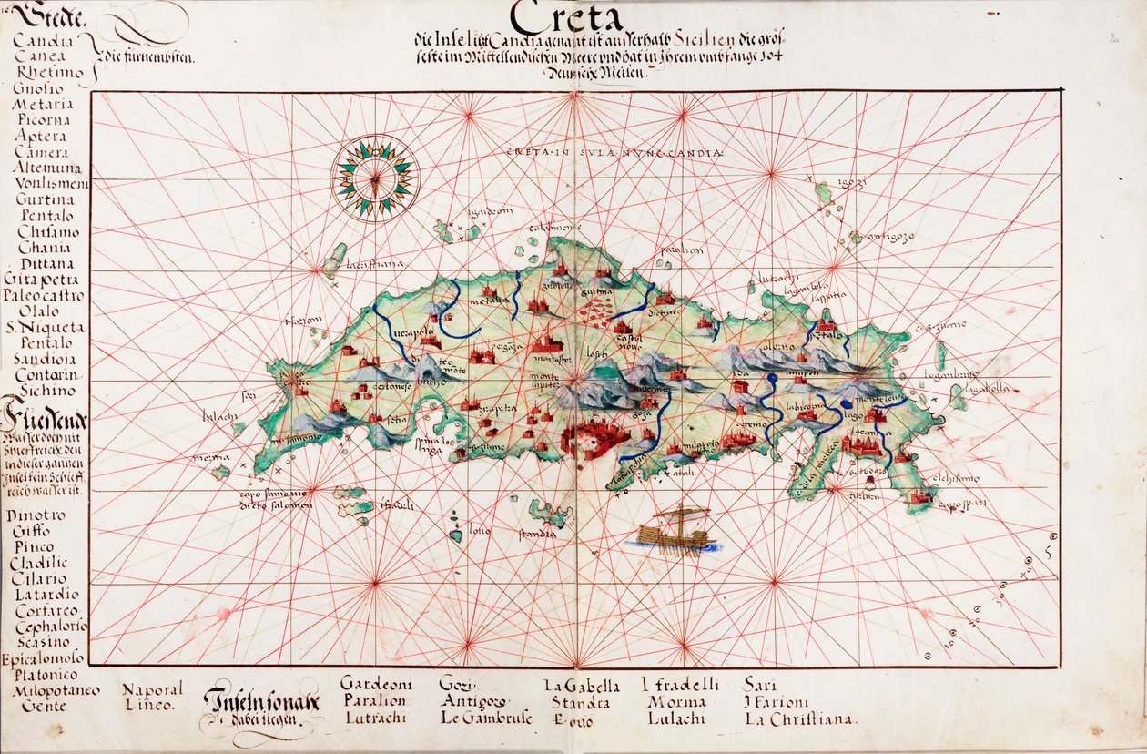 Mapa Krety 1554 autorstwa Battista Agnese