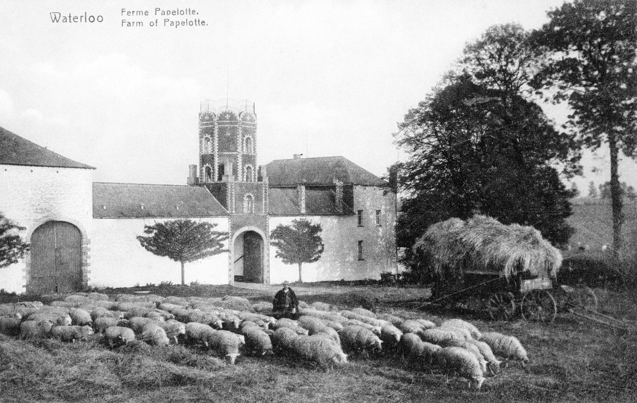 Farma Papelotte, ważne miejsce strategiczne dla Wellington podczas bitwy pod Waterloo, pocztówka pamiątkowa, ok. 1912 (fotolitho) autorstwa Belgian Photographer
