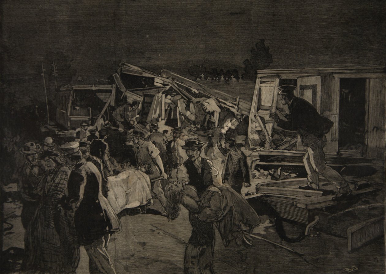 Wykolejenie w Moirans, z „Le Petit Parisien”, 8 listopada 1891 r. autorstwa Beltrand and Clair Guyot, E. Dete