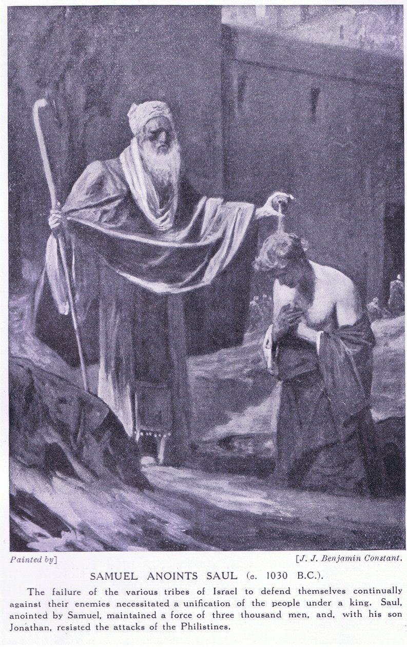 Samuel namaszcza Saula około 130 rpne autorstwa Jean Joseph Benjamin Constant