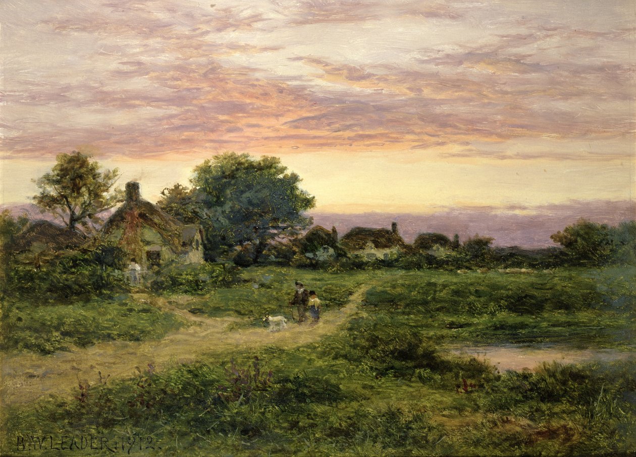 Domki Worcestershire, 1912 (olej) autorstwa Benjamin Williams Leader