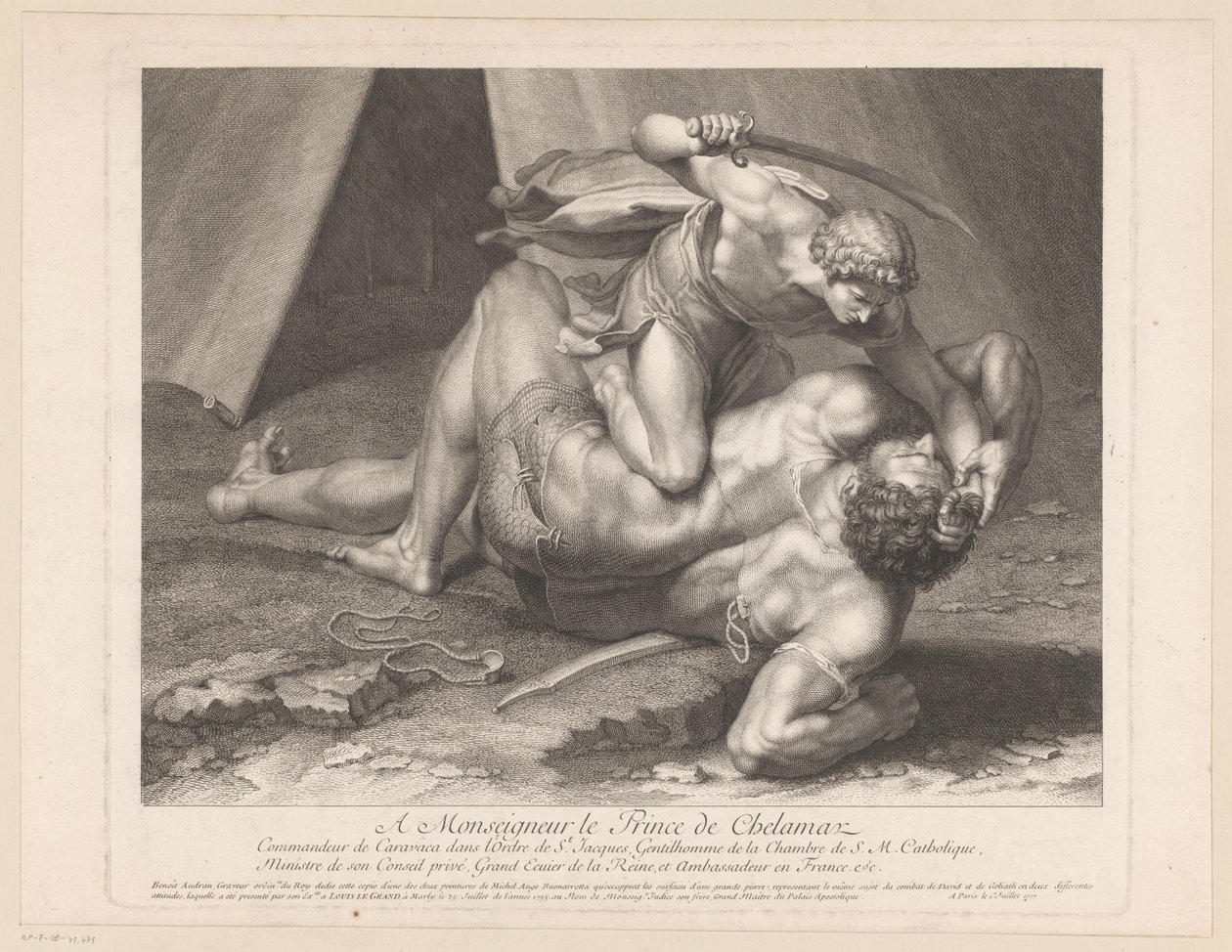 David onthoofdt Goliat autorstwa Benoît Audran (I)