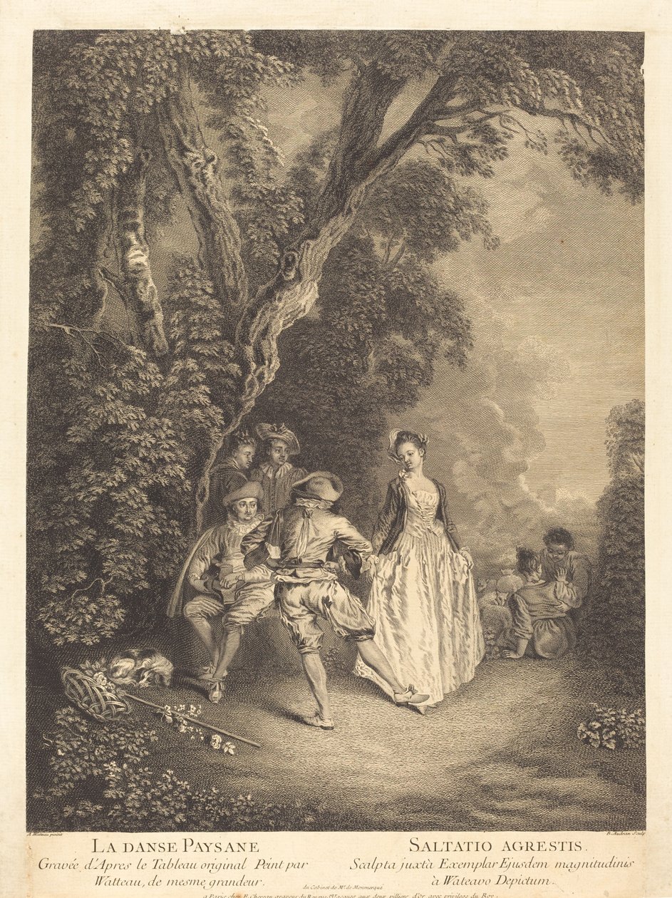 Taniec chłopski autorstwa Benoît Audran II after Antoine Watteau
