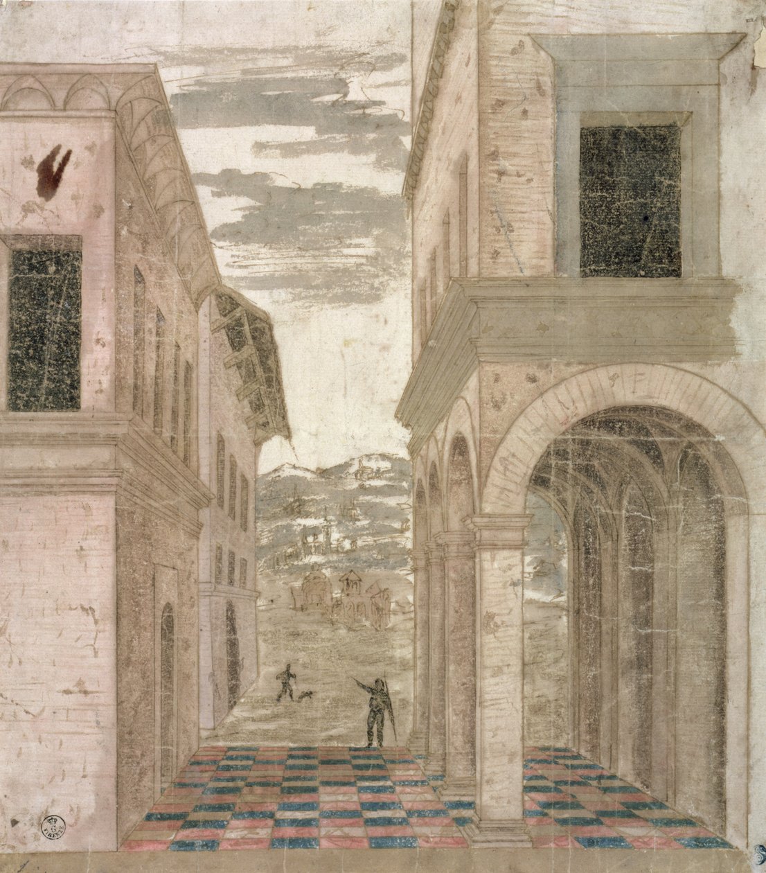 Architektoniczne Capriccio, studium w perspektywie (pióro i tusz z praniem na papierze) autorstwa Benozzo di Lese di Sandro Gozzoli