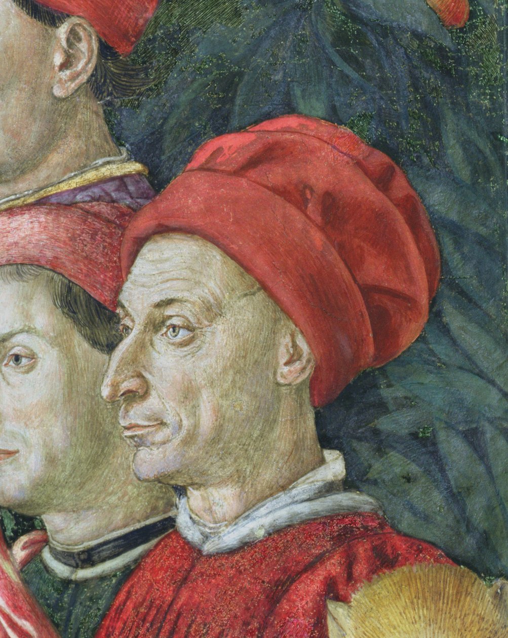 Twarz w procesji, fragment z cyklu Podróż Trzech Króli w kaplicy, ok. 1460, fragment fresku z 70603 autorstwa Benozzo di Lese di Sandro Gozzoli